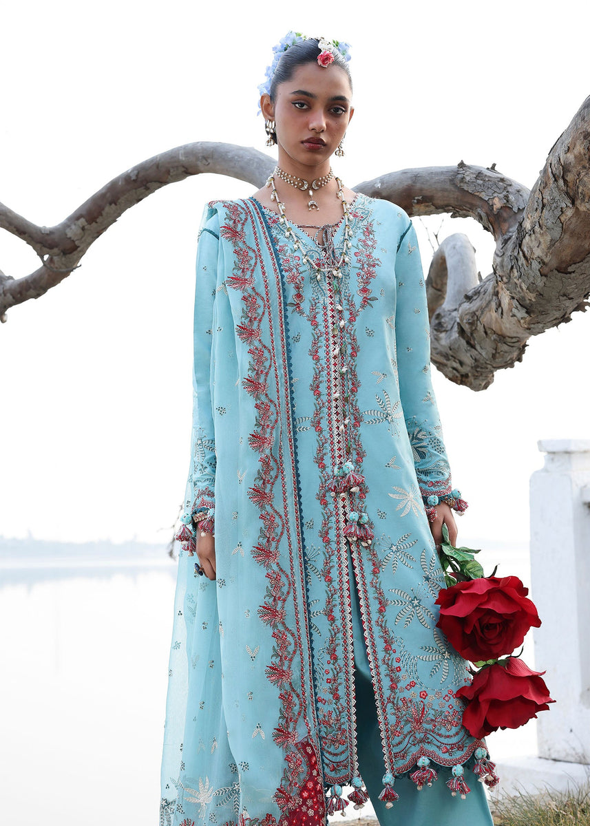 Sky Blue Hussain Rehar Lawn Suit | Pakistani Summer Party Wear Dress