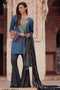 Sana & Samia Embroidered Linen Plachi Collection by Lala – Ocean Blue - 2A