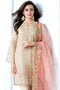 Gul Ahmed Luxury Festive Eid Collection - Beige 3 Pc Zari Net Embroidered FE-21
