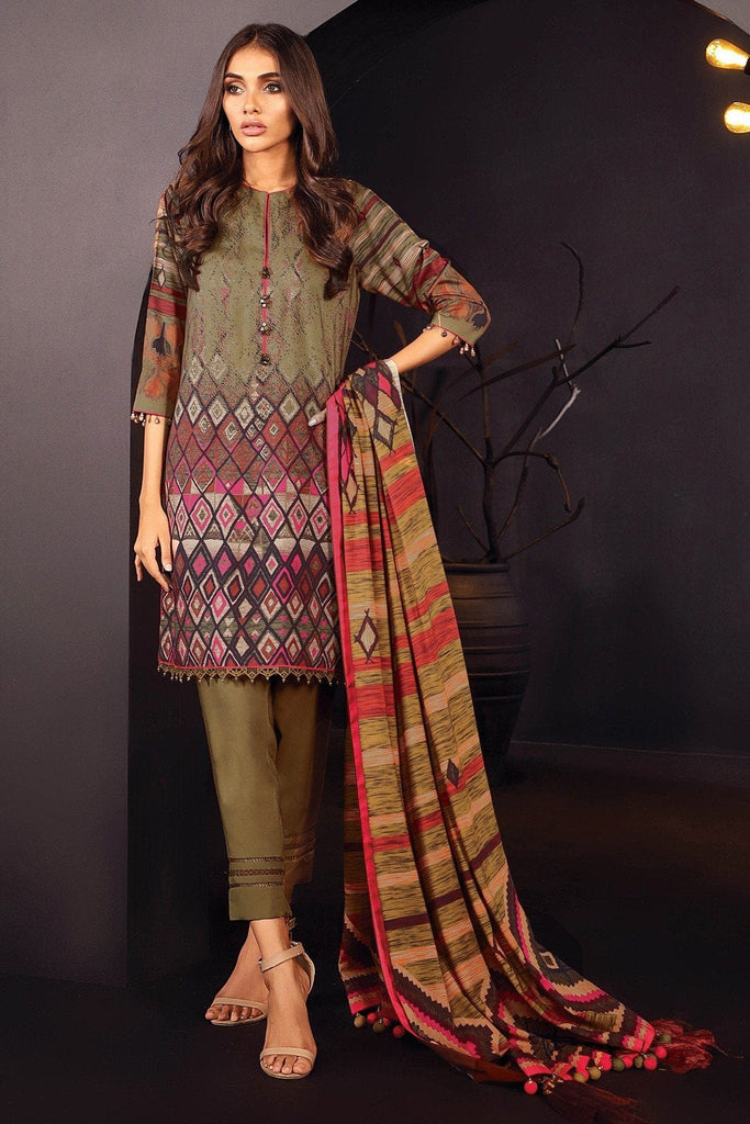 AlKaram Winter Collection – Three Piece Printed Plain Viscose Suit With Printed Plain Viscose Dupatta – FW-11.1-20-Brown