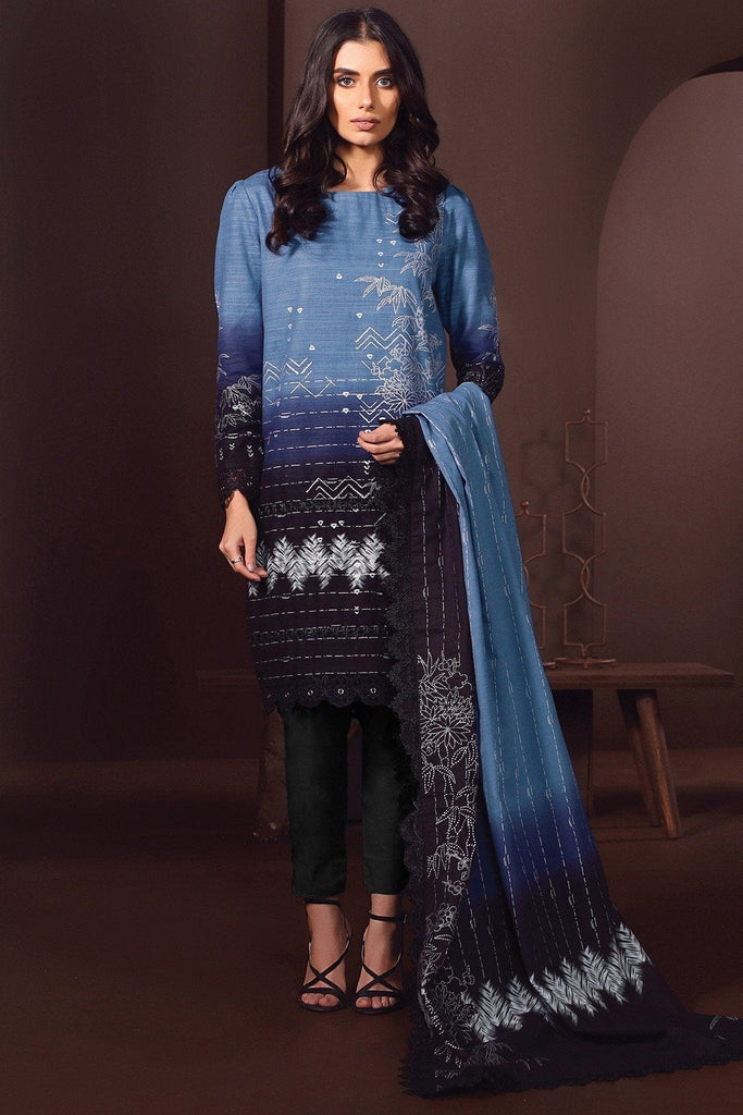 AlKaram Winter Collection – Three Piece Printed Khaddar Suit With Printed Khaddar Dupatta – FW-15.1-20-Blue
