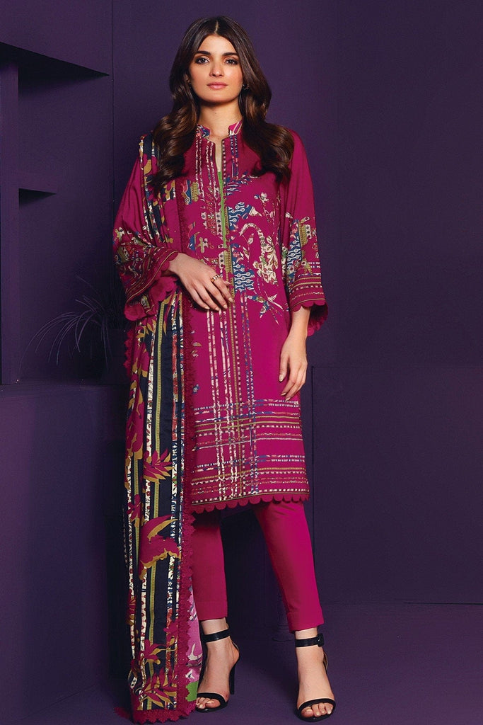 AlKaram Winter Collection – Three Piece Printed Plain Viscose Suit With Printed Plain Viscose Dupatta – FW-19-20-Pink