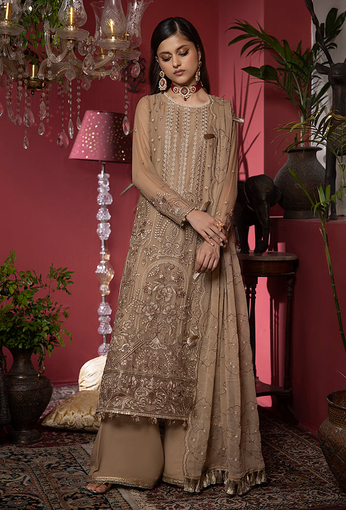 Heer By Humdum Embroidered Chiffon Suits Unstitched 3 Piece HD23HR D-06 - Formal Collection