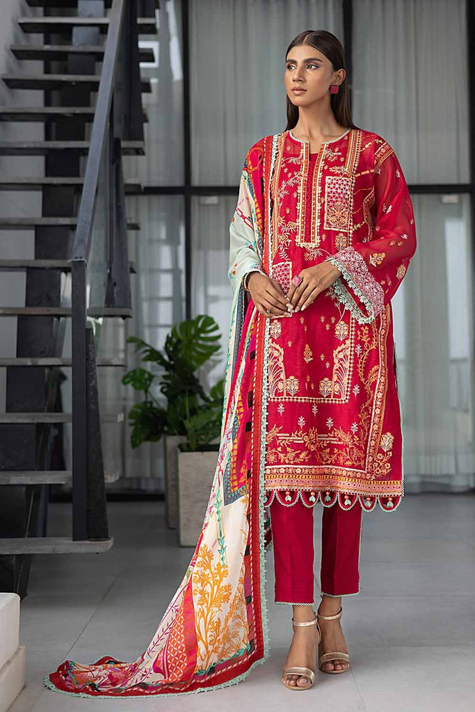 Gul Ahmed Pre-Fall – 3PC Embroidered Net Suit with Digital Printed Silk Dupatta SSM-32006