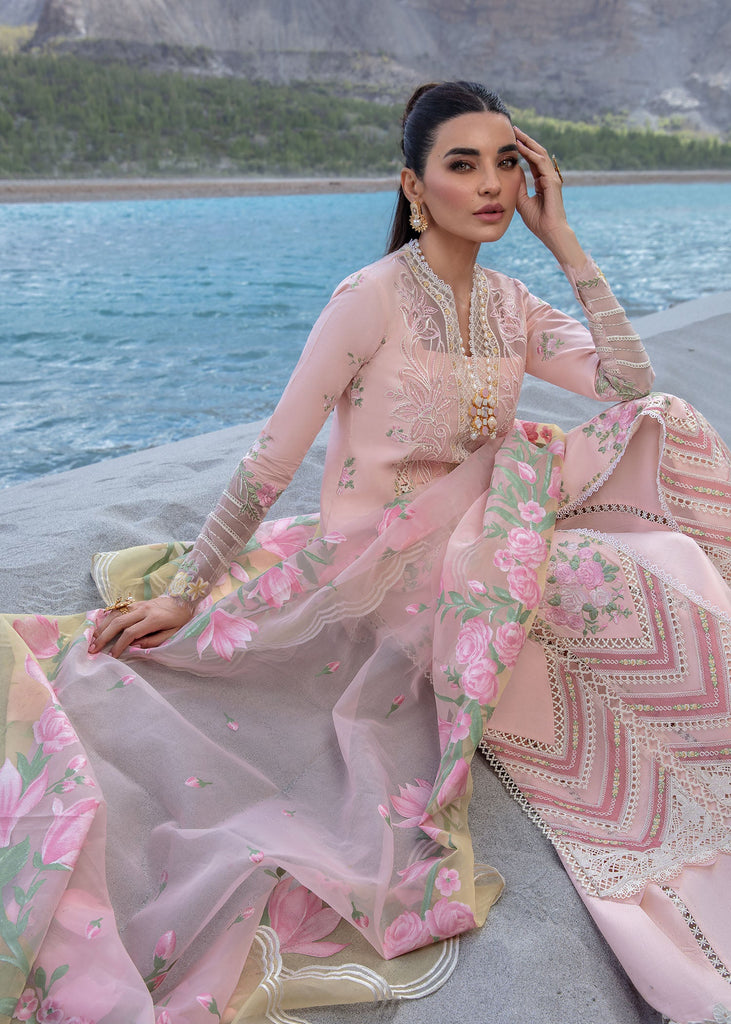 Crimson X Saira Shakira Luxury Lawn – Forget Me Not - Sorbet Pink