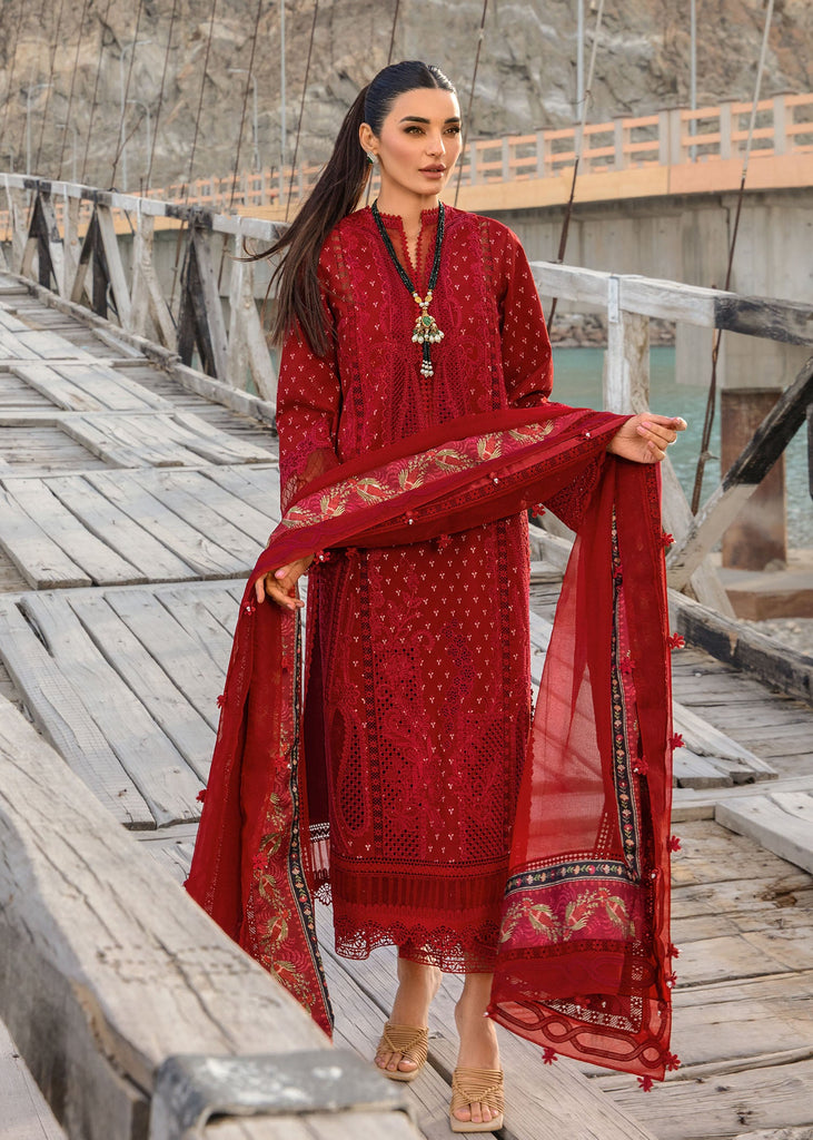 Crimson X Saira Shakira Luxury Lawn – Dancing Paisleys - Ruby