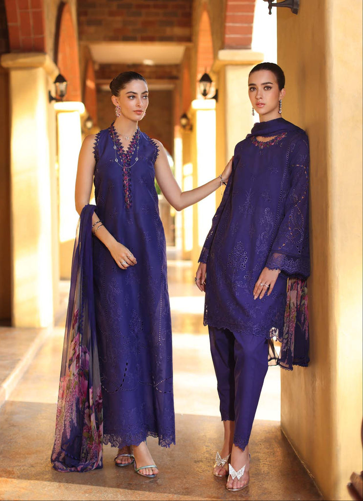 Saadia Asad Luxury Eid Schiffli Laserkari Lawn – D2 - A - Aloura