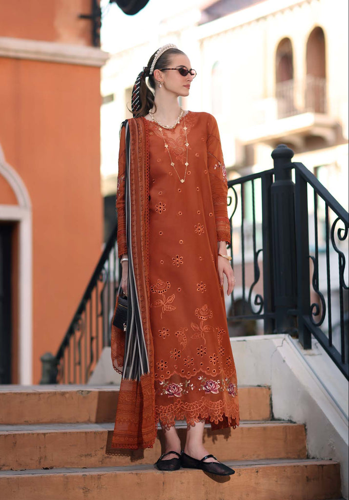 Saadia Asad Noor Eid Luxe Printskhaas Lawn – D7 - A -Tangerine Royal