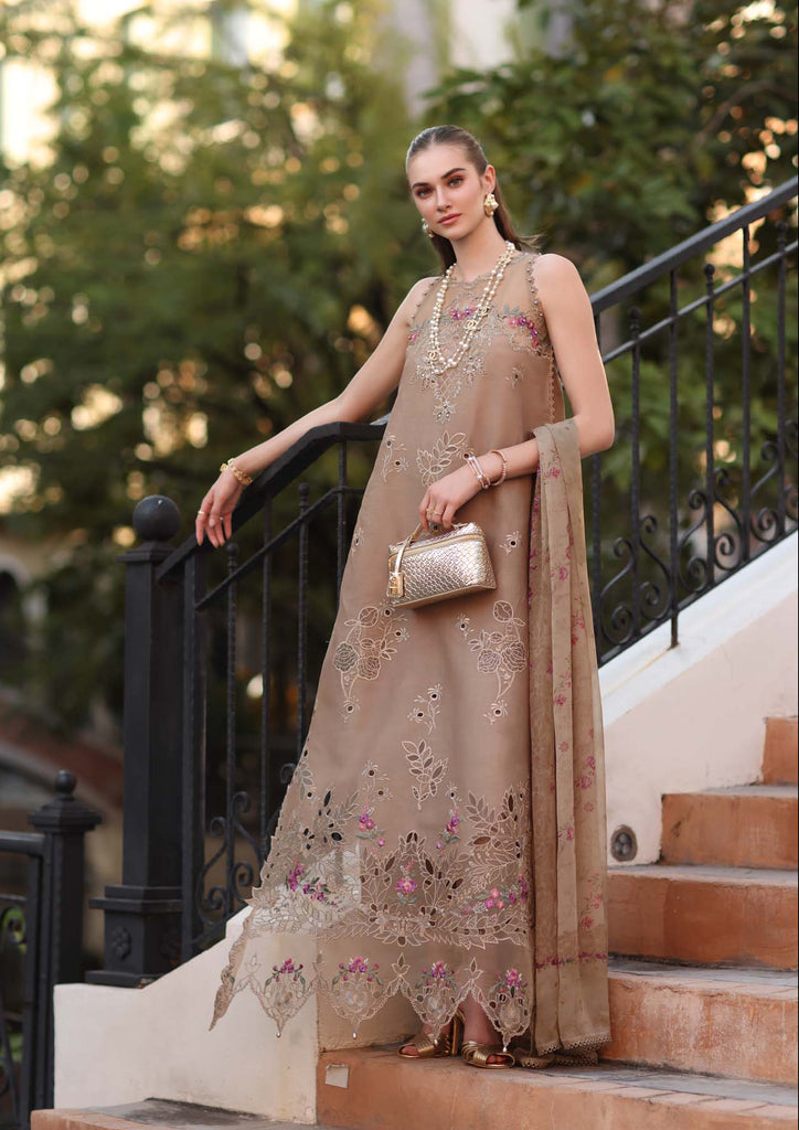 Saadia Asad Noor Eid Luxe Printskhaas Lawn – D5 - B - Warm Biscotti