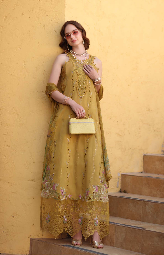 Saadia Asad Noor Luxe Chikankari Lawn – D2 - B - Mustard Yellow