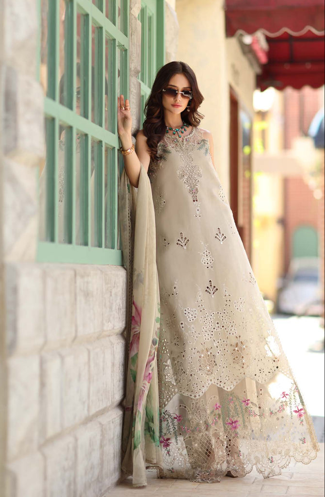 Saadia Asad Noor Luxe Chikankari Lawn – D6 - A - Soft grey