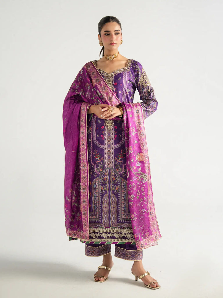 Gulaal Aira Printed Silk Formals – Plum Noir