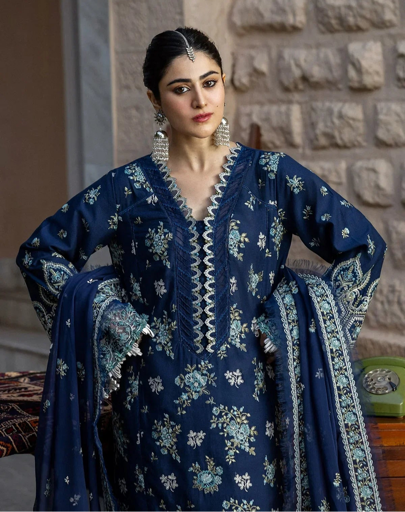 Kahf Karandi with Embroidered Chiffon – KKH-02  AZURE BLUE
