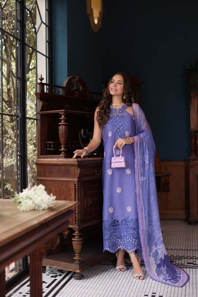Saadia Asad Eid Luxury Schiffli Laserkari Lawn – D2- Indigo