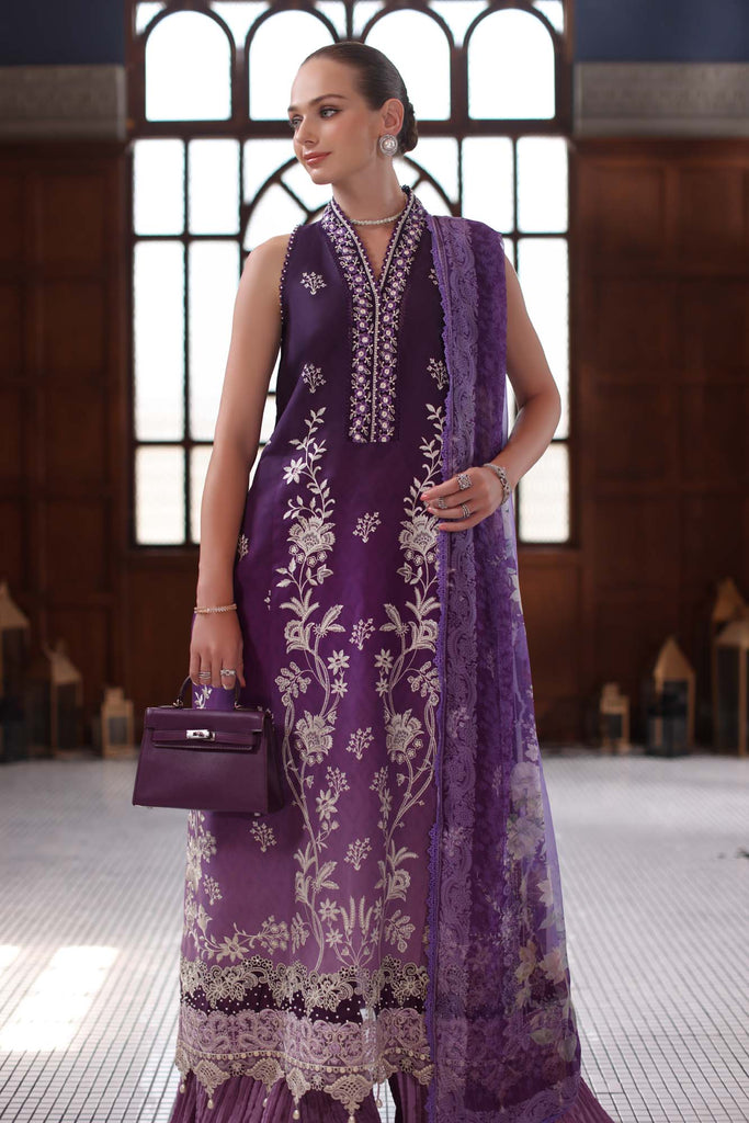 Saadia Asad Eid Luxury Schiffli Laserkari Lawn – D9- Purple