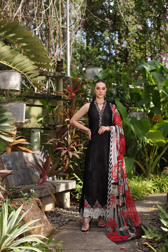 Noor by Saadia Asad Luxury Chikankari Lawn Collection – D6-A Black Laser and schifli
