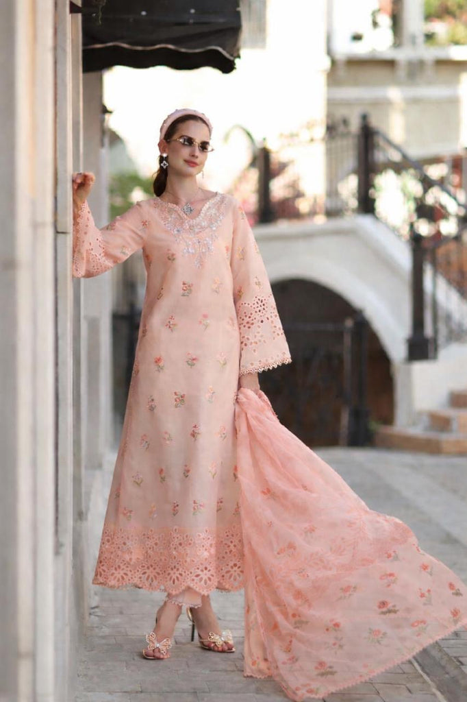 Saadia Asad Noor Eid Luxe Printskhaas Lawn – D8 - B - Peach Blush