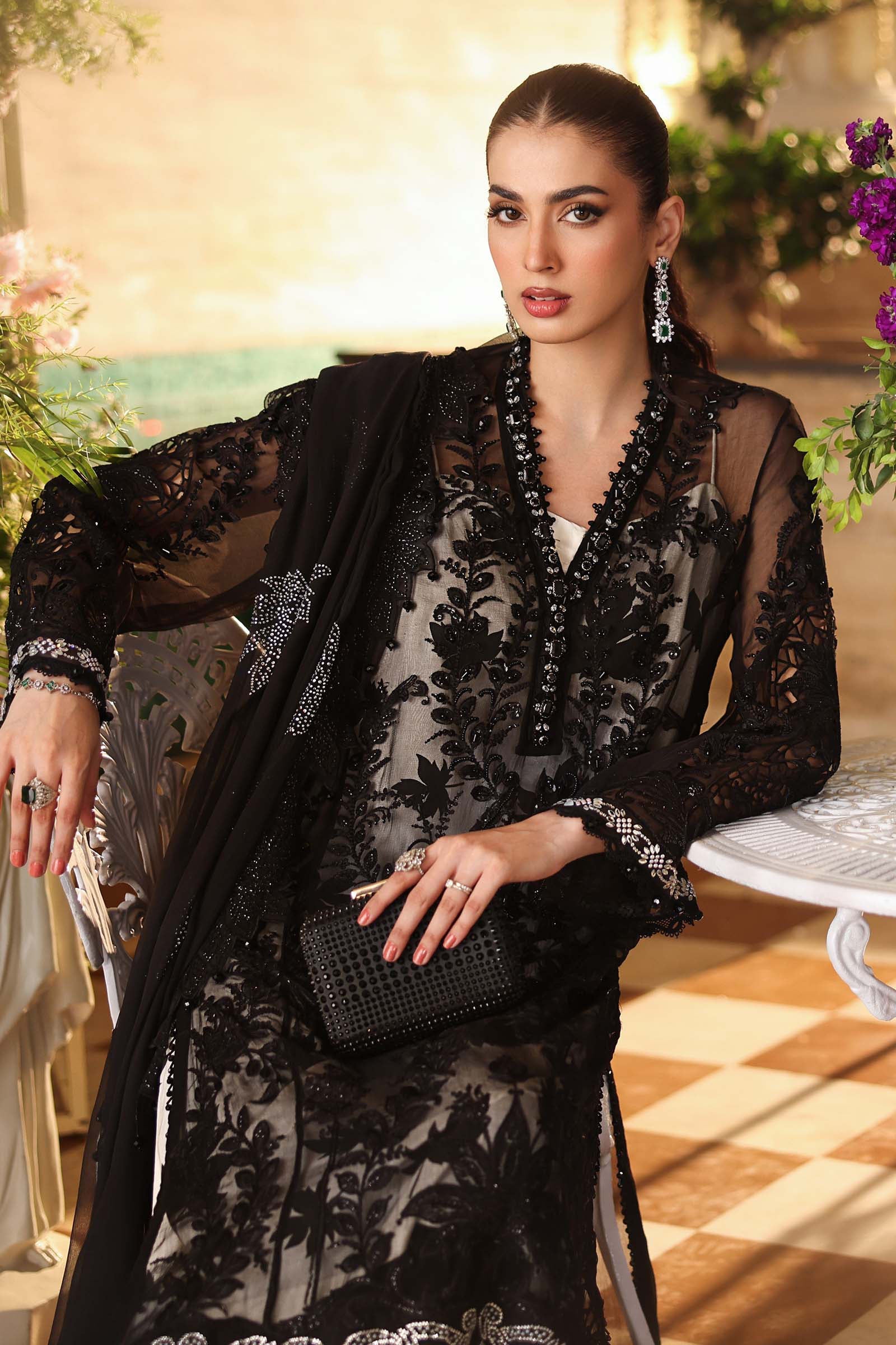 Black Chiffon Embroidered Pakistani Suit