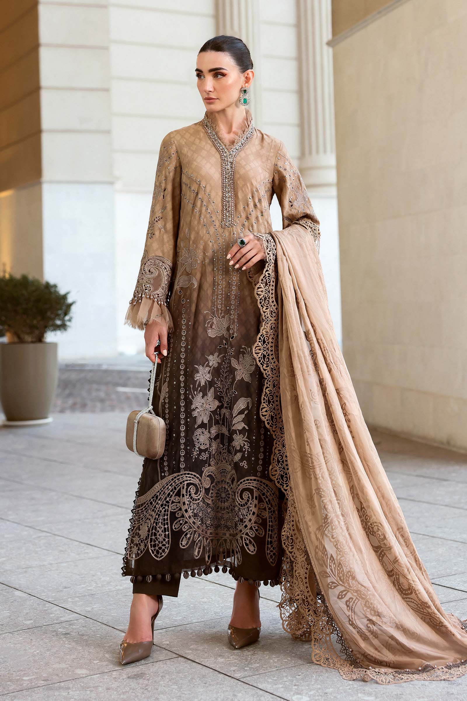 Maria B Coffee Brown Luxury Lawn Pakistani Suit Embroidered Jacquard Eid Party Dress YourLibaas UAE Maria B Coffee Brown Luxury Lawn Pakistani Suit Embroidered Jacquard Eid Party Dress YourLibaas UAE