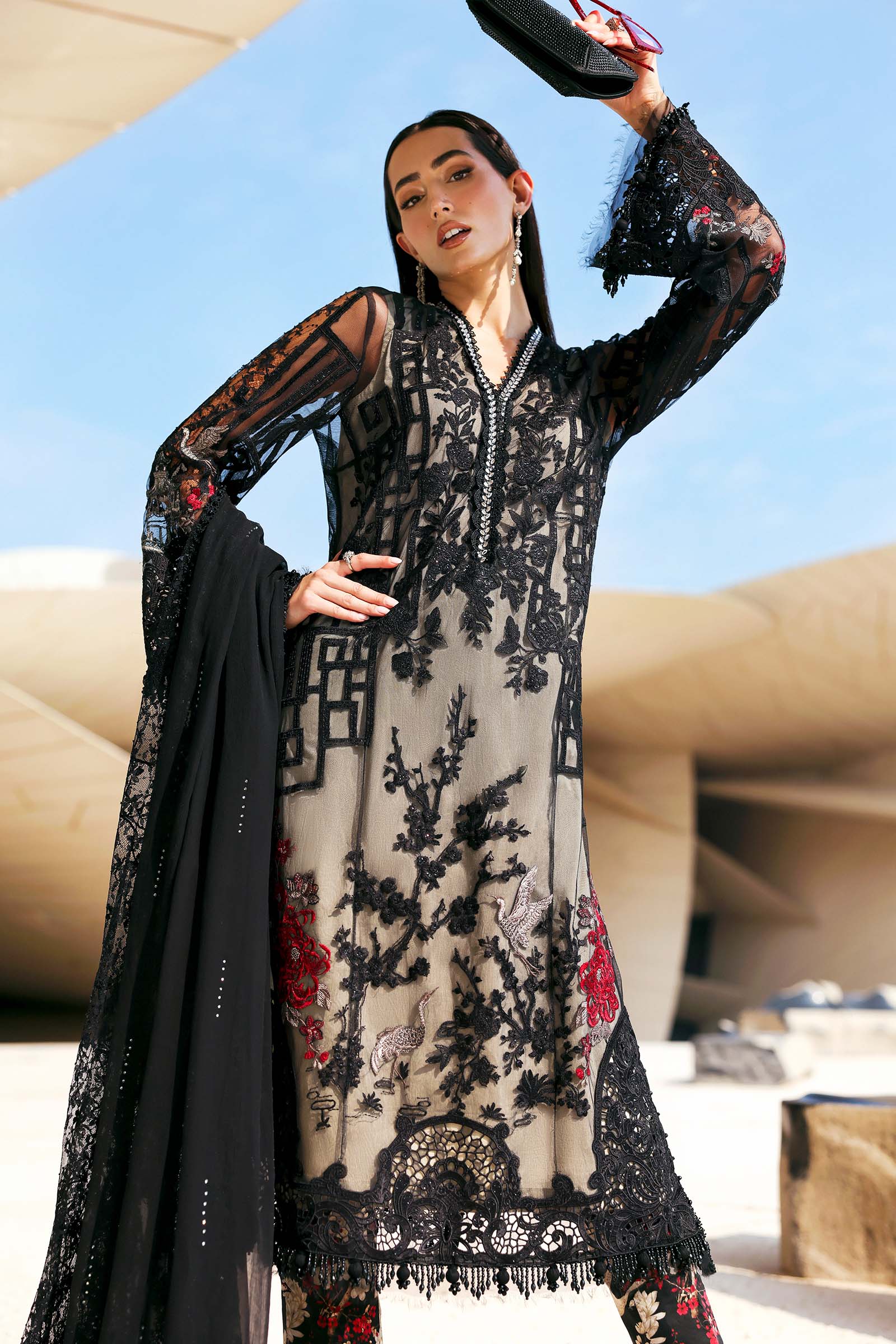 maria b black embroidered dress Maria B