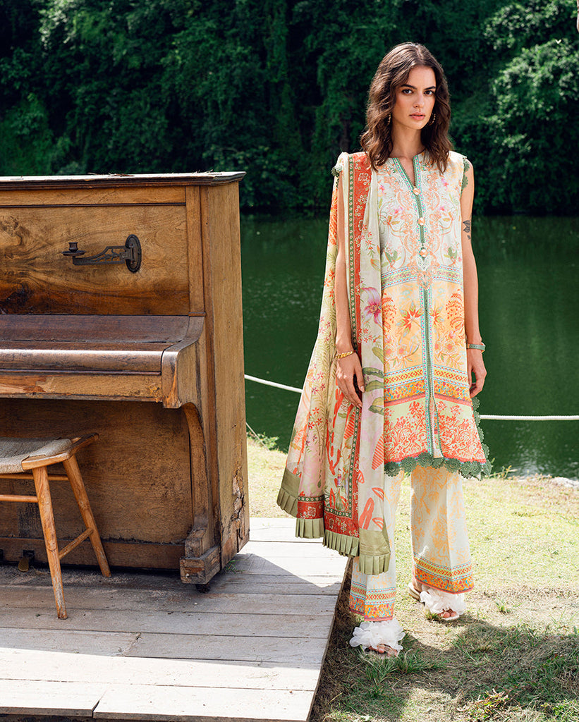 Roheenaz Garden Veal Printed Lawn – Gold Riddle