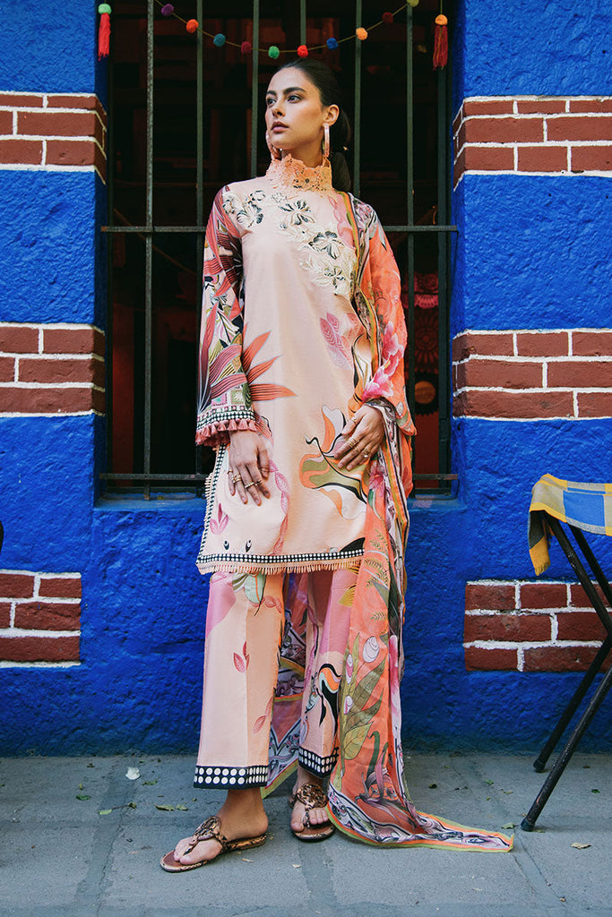 Mushq La Dolce Hemline Lawn Prints Vol-2 – Peach Poppies