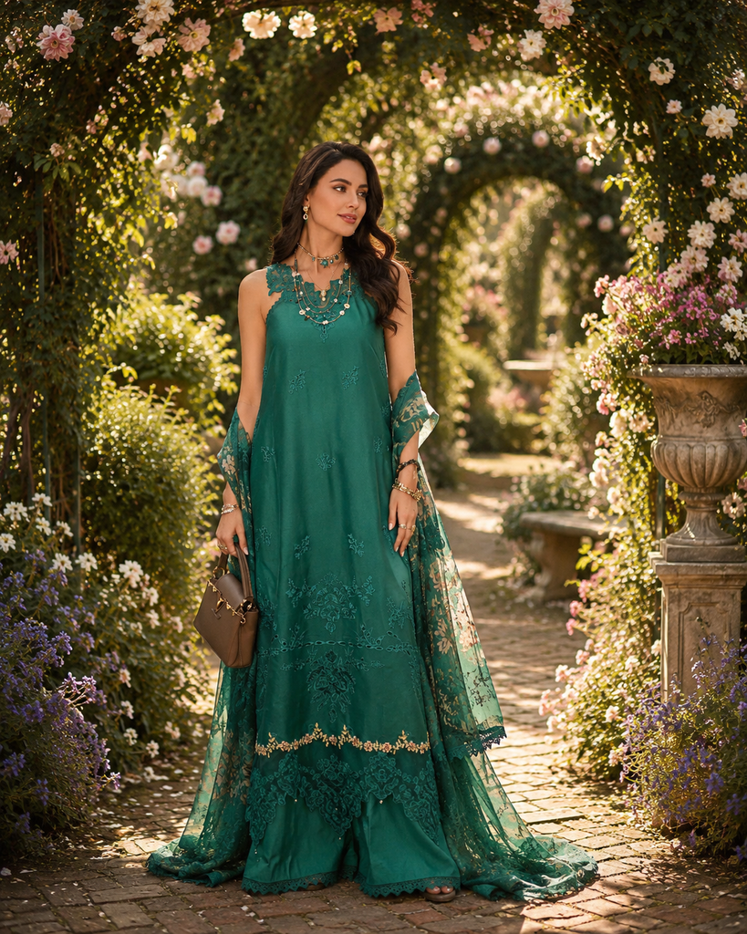 Saadia Asad Noor Eid Printskhas Lawn – D2 – Peacock Green