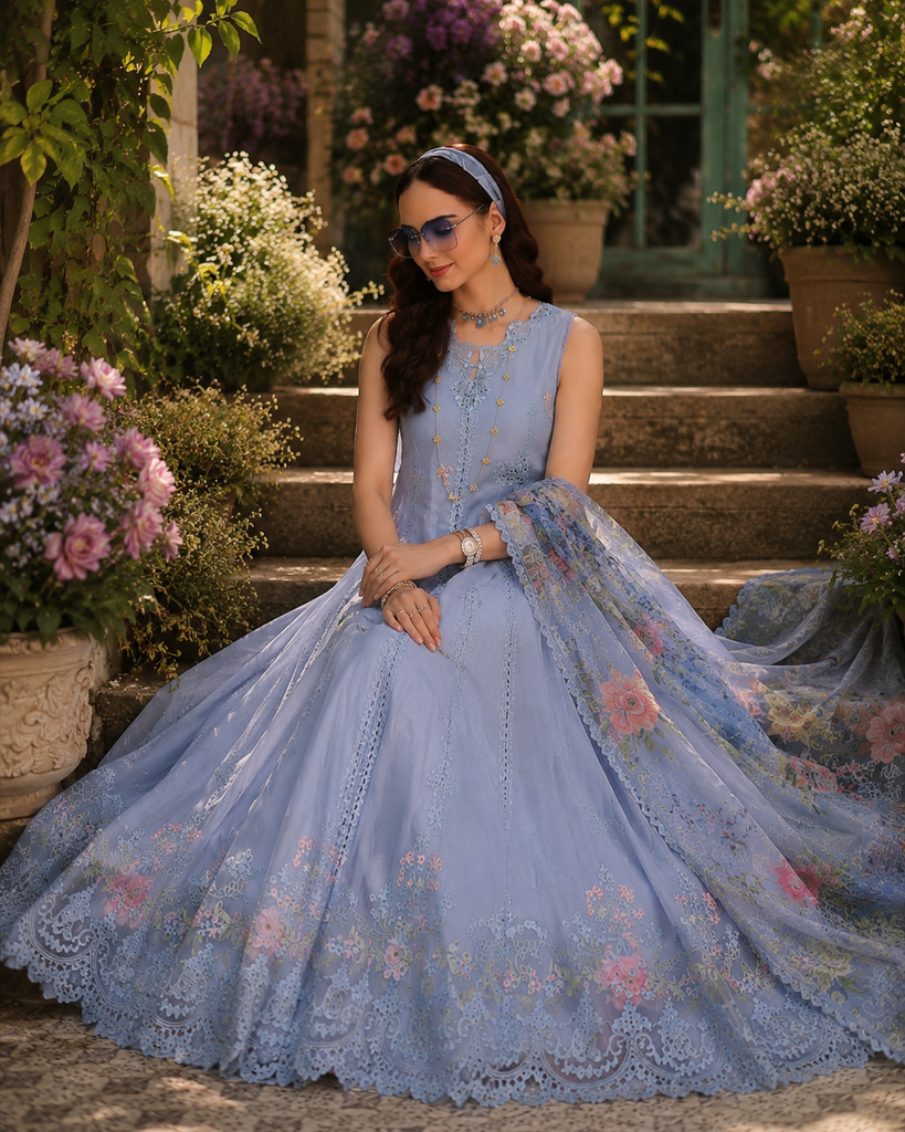 Saadia Asad Noor Eid Printskhas Lawn – D1 –  Frozen Mist
