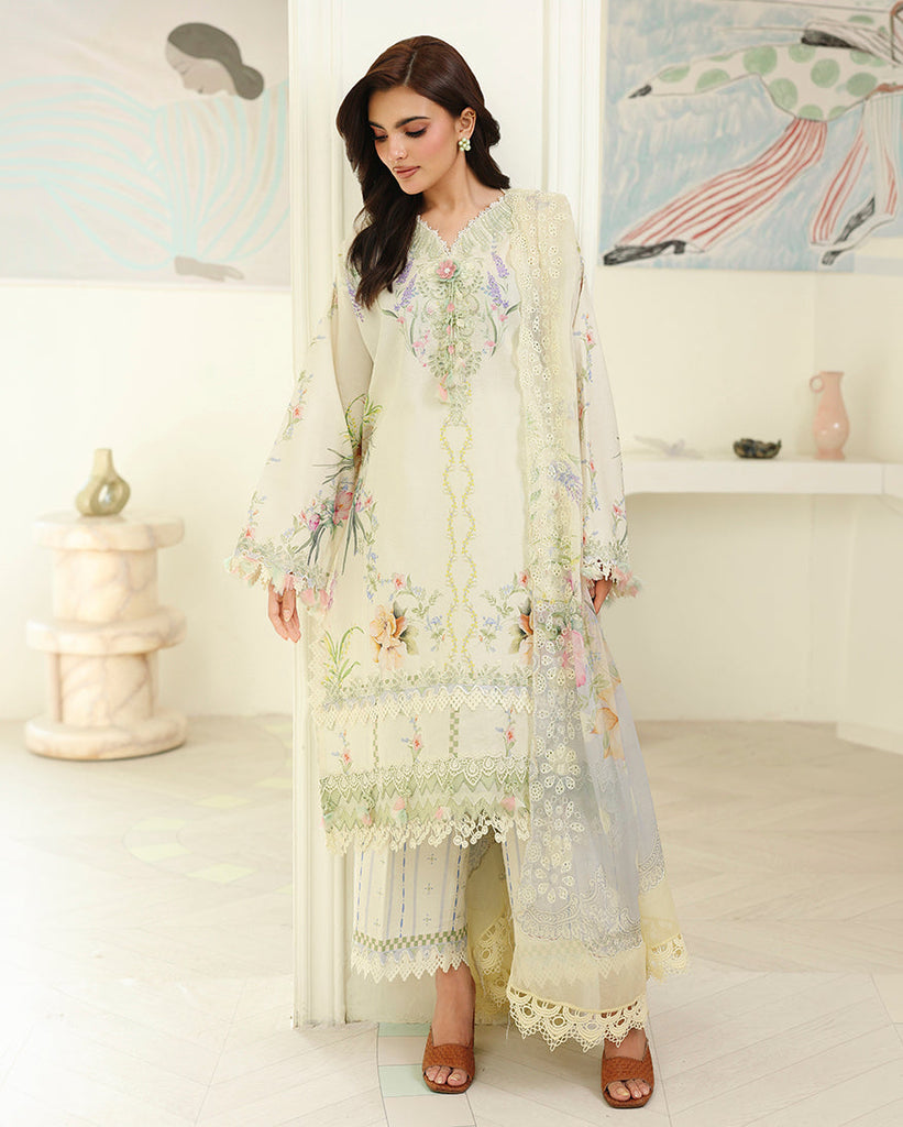 Roheenaz Petals in Print Lawn – Ivory Sonata
