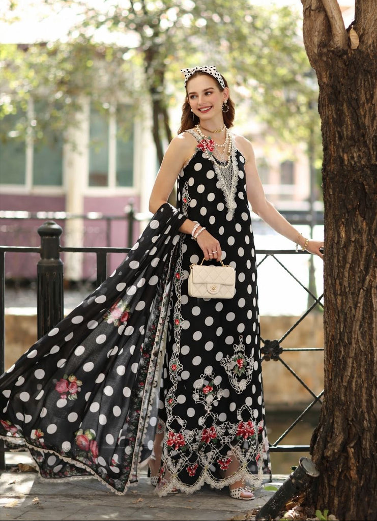 Saadia Asad Noor Eid Luxe Printskhaas Lawn – D4 - C- Monochrome Polka