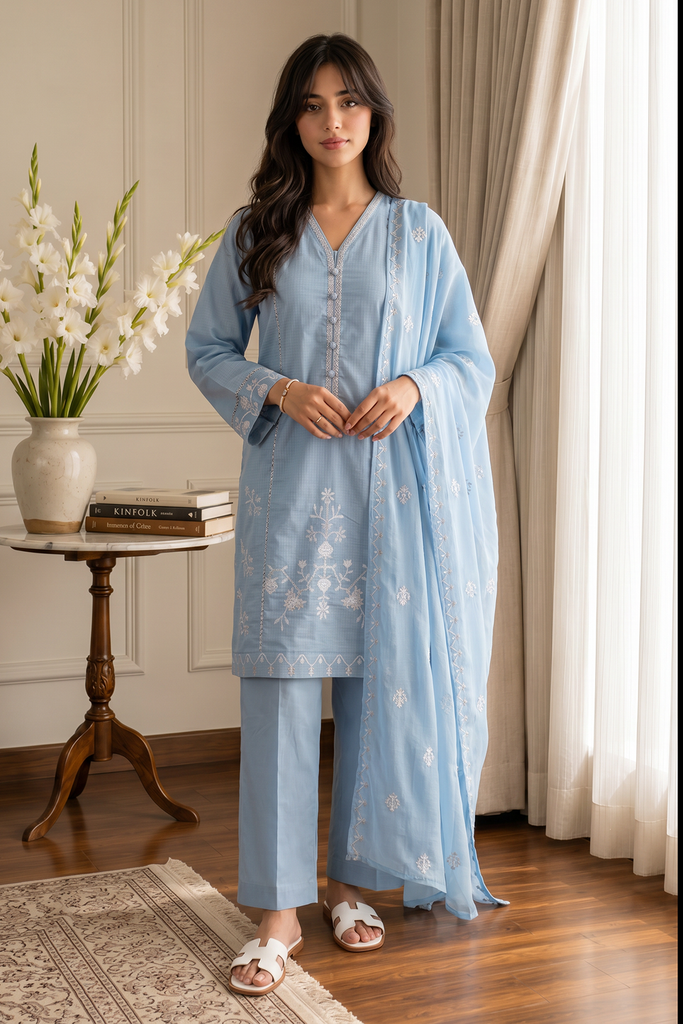 Zellbury Summer RTW – Embroidered Kurta Dupatta Trouser - 2585