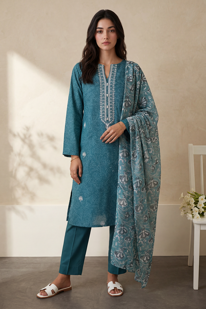 Zellbury Summer RTW – Embroidered Kurta Dupatta Trouser - 3202