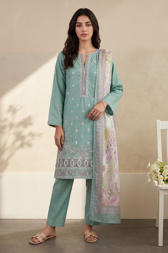 Zellbury Summer RTW – Embroidered Kurta Dupatta Trouser - 3252