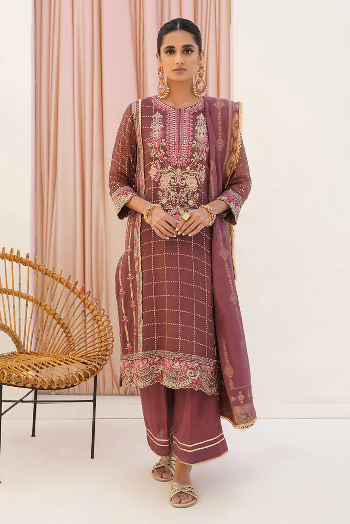 Zellbury Luxury Collection – Embroidered Shirt Shalwar Dupatta - Brown - Khaadi Net Suit WULC22E30356