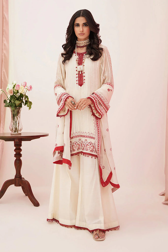 Zellbury Festive Collection  – Embroidered Shirt Shalwar Dupatta - Cream - Khaadi Net Suit - 0363 - WULC22E30363