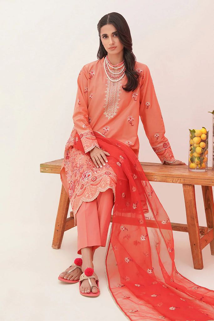 Zellbury Luxury Collection – Embroidered Shirt Shalwar Dupatta - Pink - Lawn Suit WULC22E30365