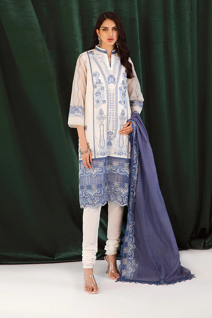 Zellbury Luxury Collection – Embroidered Shirt Shalwar Dupatta - White - Poly Net Suit-0292 WULC23E30292