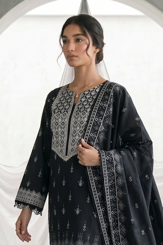 Zellbury Monochrome – Embroidered Shirt Dupatta - 1067