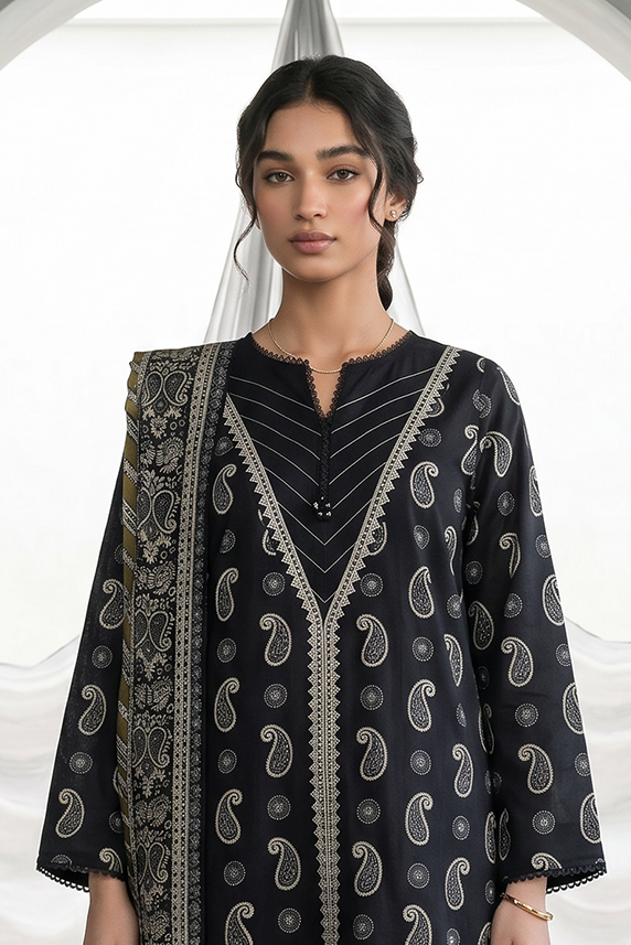 Zellbury Monochrome – Embroidered Shirt Dupatta - 1068