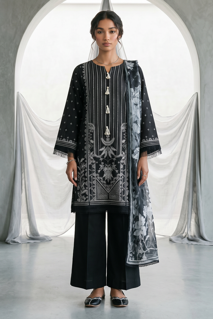 Zellbury Monochrome – Embroidered Shirt Shalwar Dupatta - 1167