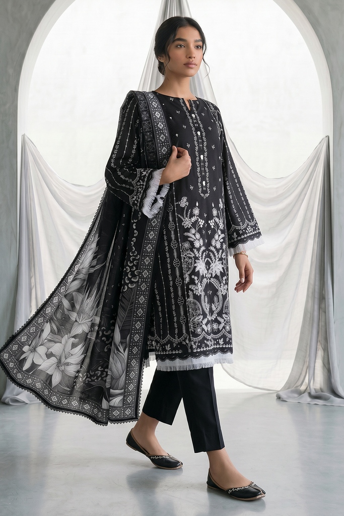 Zellbury Monochrome – Embroidered Shirt Shalwar Dupatta - 1168