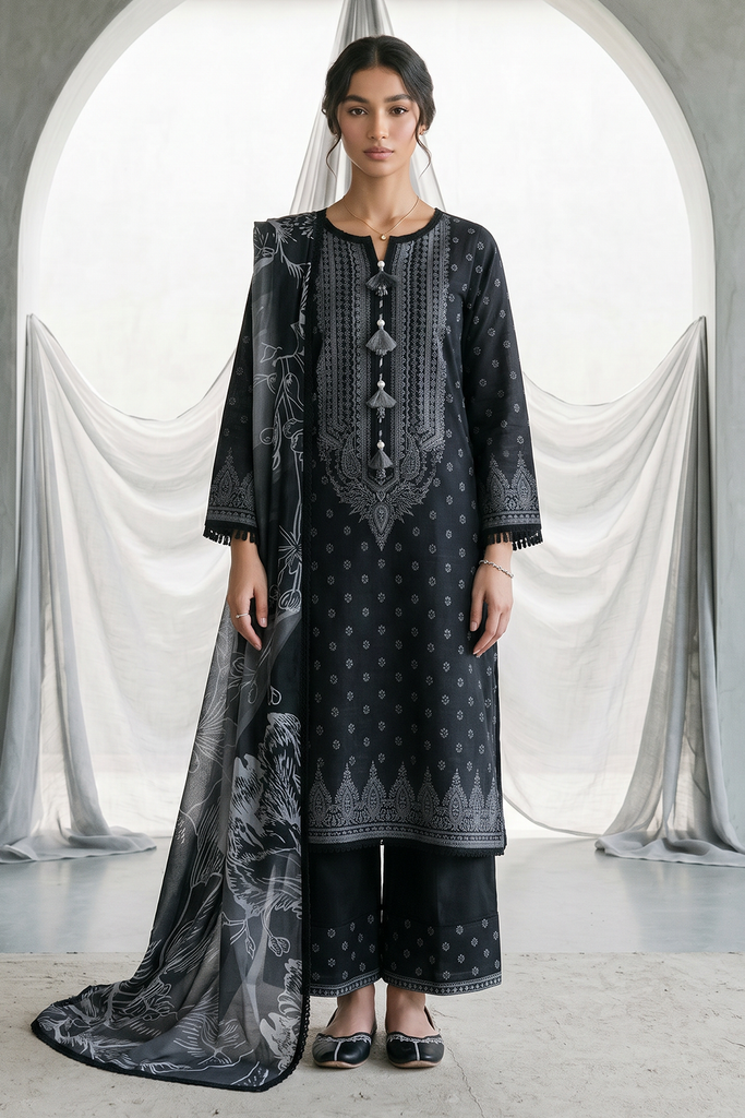 Zellbury Monochrome Lawn – Shirt Shalwar Dupatta - 1091