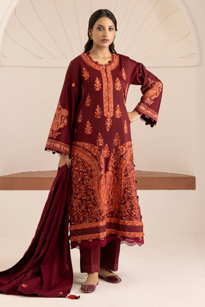 Zellbury Cotton Satin – Embroidered Shirt Shalwar Shawl - 0256