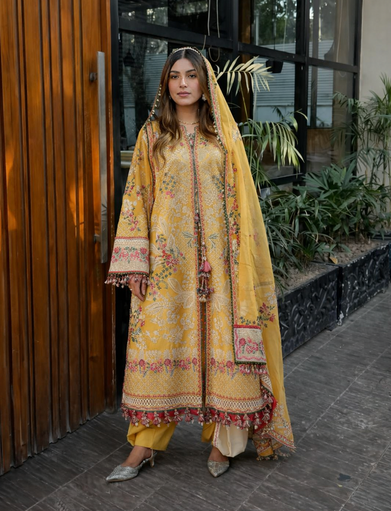 Hussain Rehar Luxury Lawn Eid Edit – Ochre