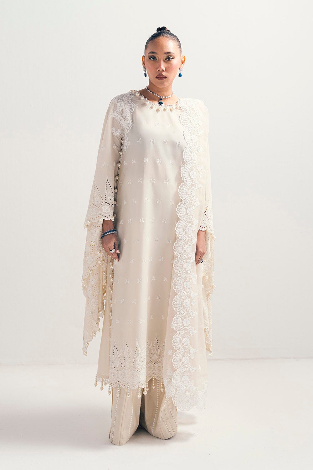 Gul Ahmed Off White Chikankari 3-Piece Pakistani Lawn Suit