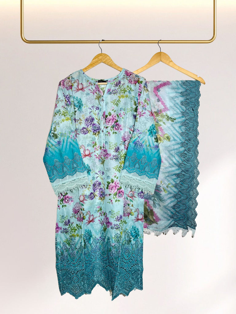 Sadabahar RTW/Stitched Embroidered Laser Fusion Chikankari Lawn – D-08