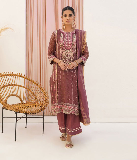 Zellbury Luxury Collection – Embroidered Shirt Shalwar Dupatta - Brown - Khaadi Net Suit WULC22E30356