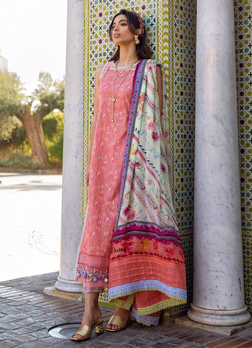 Farah Talib Aziz Villa Coral: Peach Pakistani Lawn Suit for Spring ...
