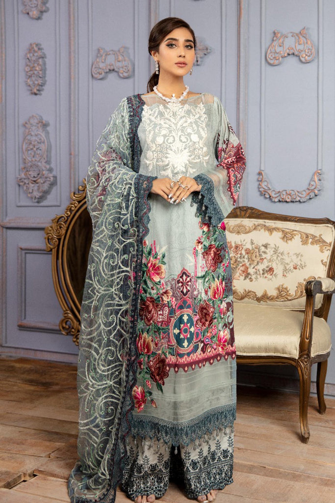 Adan's Libas Fluorite Digital Printed & Schiffli Embroidered Lawn Collection – Blush Grey