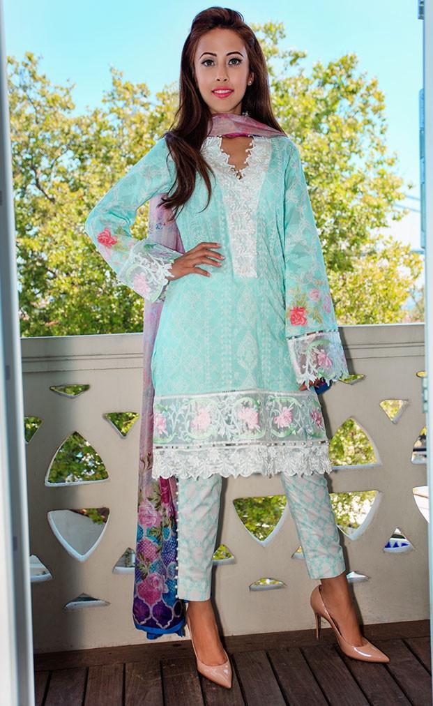 Farah Talib Aziz - A Mediterranean Dream - Chickenkari Voile - Tiffany Blue - 2A - YourLibaas
 - 1